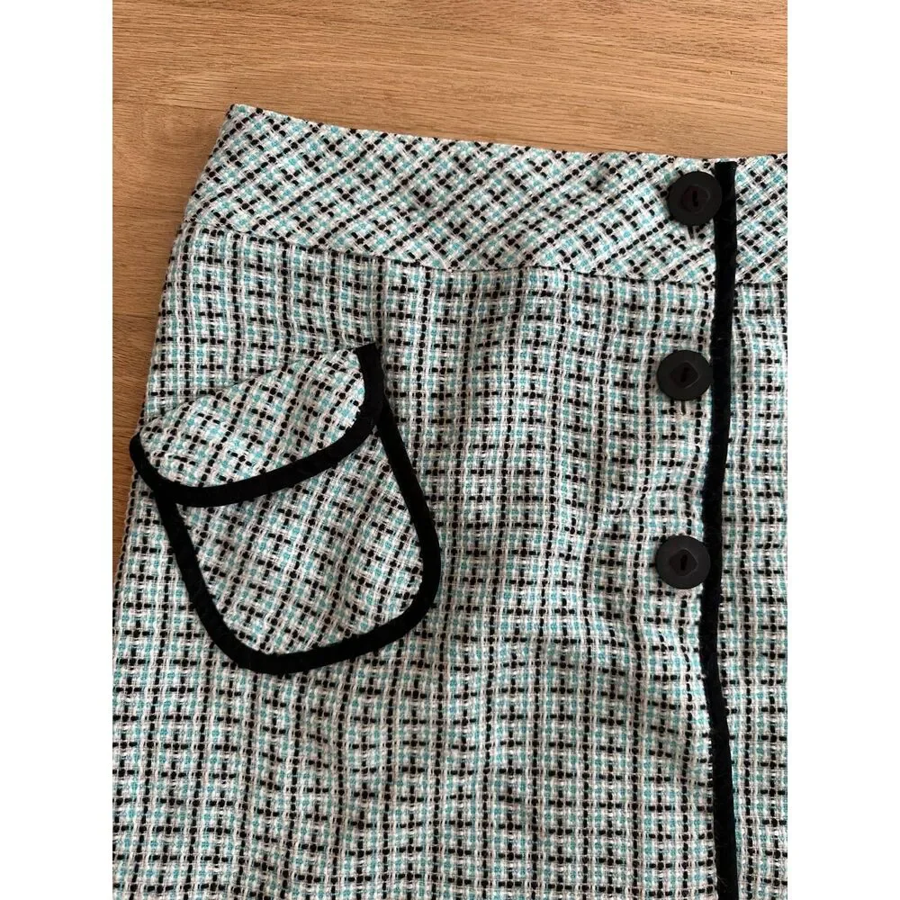 Vintage Y2k She's The 1 Sky Blue Tweed Button Wrap Short Skirt size Juniors 5